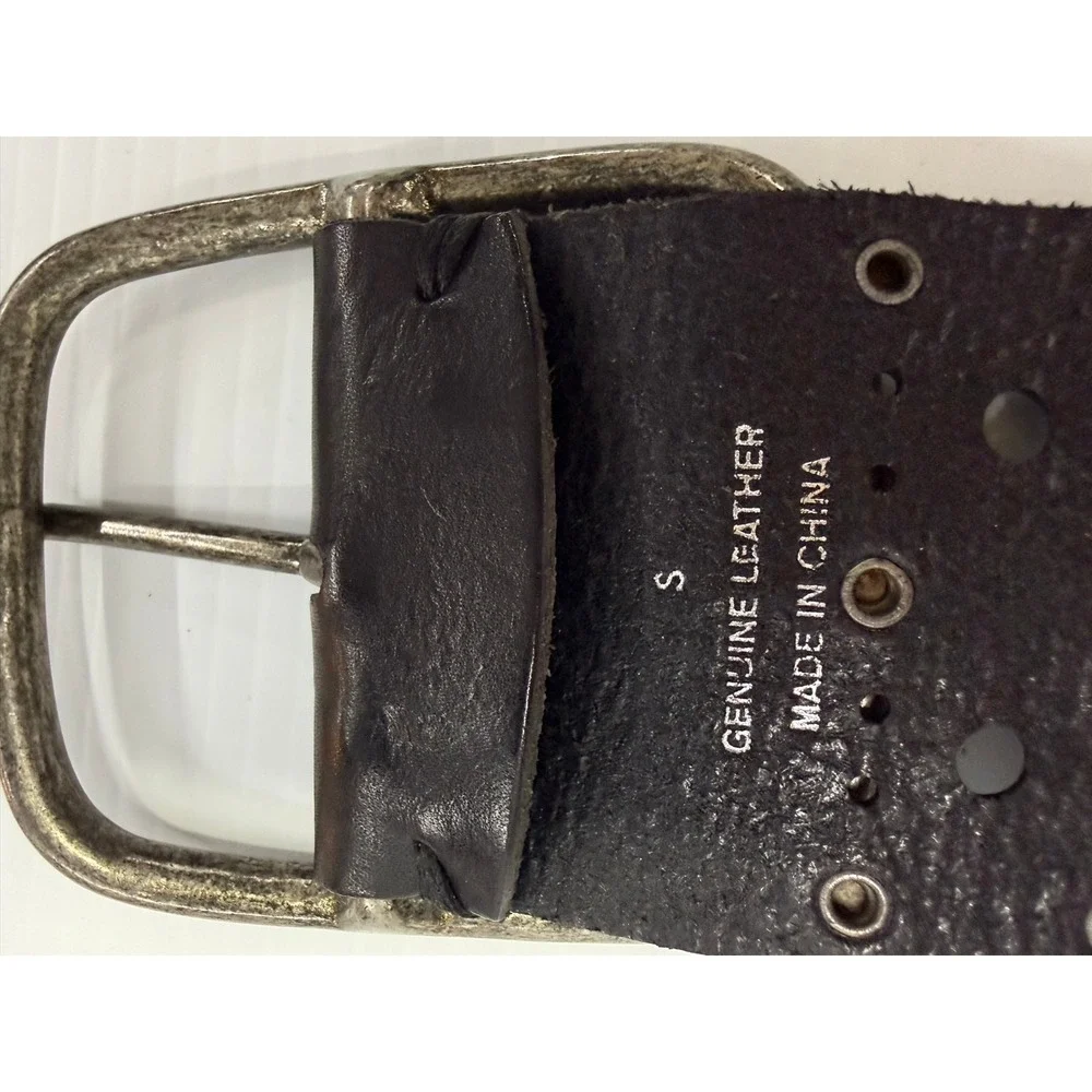 Vintage Y2K Express Wide Leather Studded Belt‎ Black Silver Punk Boho Waist S
